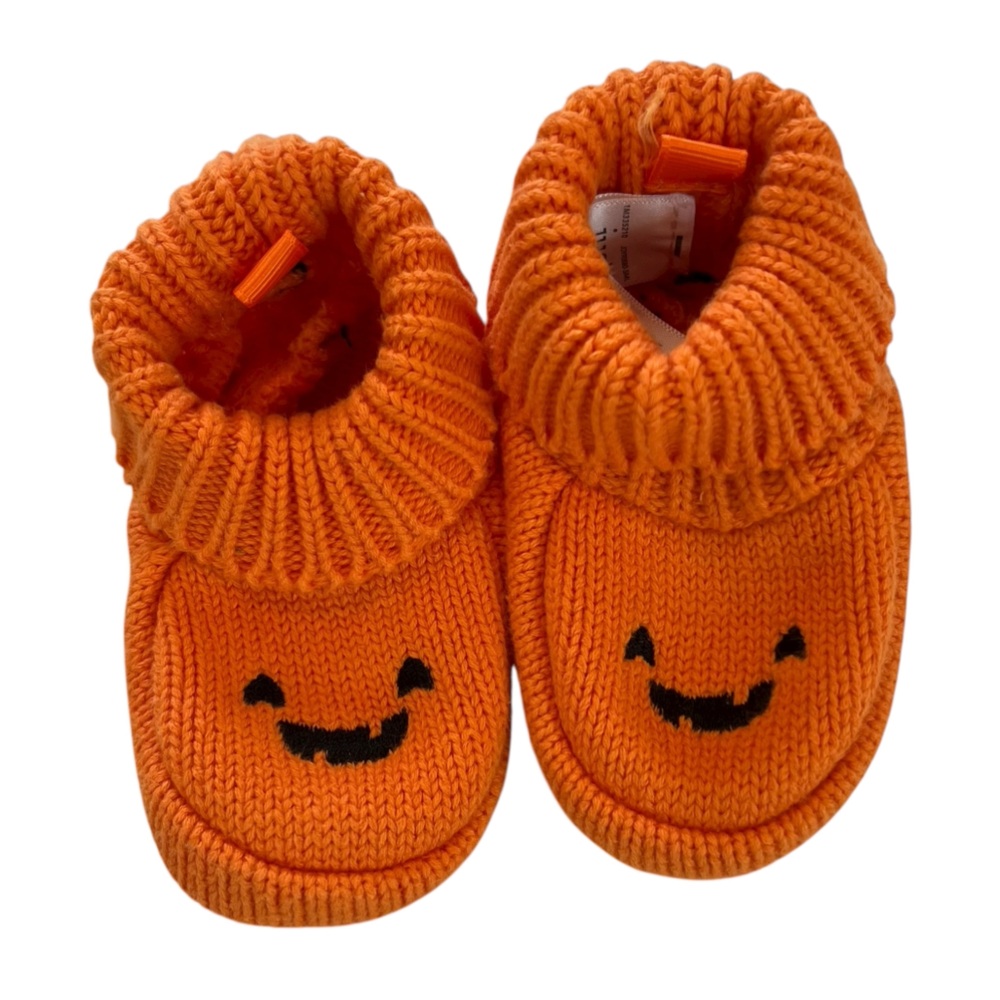 Orange Jack-o-lantern Pumkin Children's 0-3M Slippers